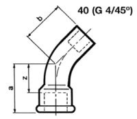 Tempergussfitting verzinkt Nr.40 langer Bogen I/A  45°, Ø 3/8"