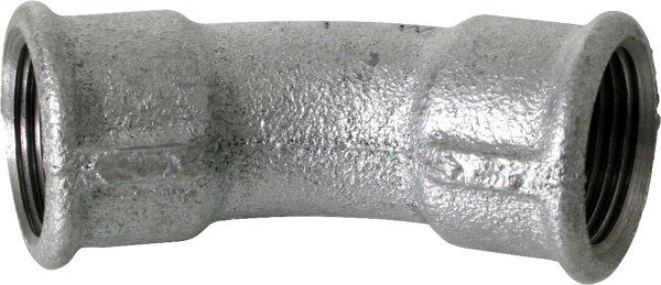 Tempergussfitting verzinkt Nr.41 langer Bogen I/I  45°, Ø 1/2"
