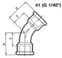 Tempergussfitting verzinkt Nr.41 langer Bogen I/I  45°, Ø 1/2"