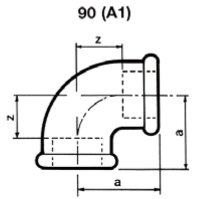 Tempergussfitting verzinkt Nr.90 Winkel  I/I  90°, Ø 3/8"