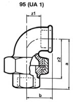 Tempergussfitting verzinkt Nr.95 Winkelverschr. flachdichtend I/I Ø 1/2"