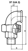 Tempergussfitting verzinkt Nr.97 Winkelverschr. flach I/A Ø 1/2"
