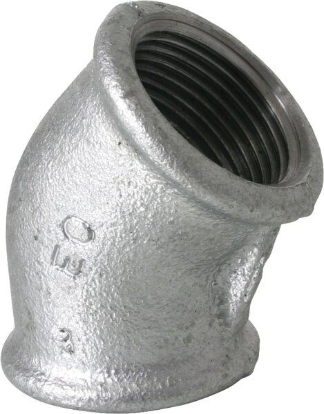 Tempergussfitting verzinkt Nr. 120, Winkel I/I 45°, Ø 1/2"