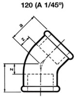 Tempergussfitting verzinkt Nr. 120,Winkel I/I 45°, Ø 1 1/4"