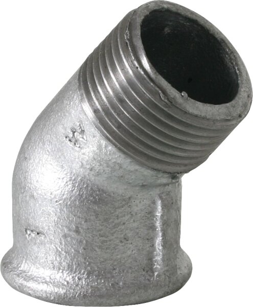 Tempergussfitting verzinkt Nr. 121, Winkel I/A 45°, Ø 1"