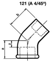 Tempergussfitting verzinkt Nr. 121, Winkel I/A 45°, Ø 1"