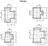 Tempergussfitting verzinkt Nr. 130R, T-Stück reduziert, Ø 2" x 2" x 1/2"