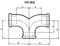 Tempergussfitting verzinkt Nr. 132, Zweibogen-T, Ø...