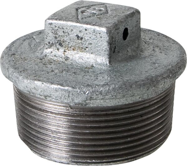 Tempergussfitting verzinkt Nr. 294 Stopfen mit Loch im Vierkant, Ø 1 1/2"
