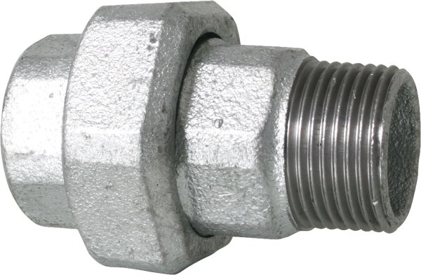Tempergussfitting verzinkt Nr. 331, Verschraubung, flach dichtend, Ø 1/2"