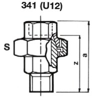 Tempergussfitting verzinkt Nr. 341 Verschraubung konisch dichtend, Ø 3/8"