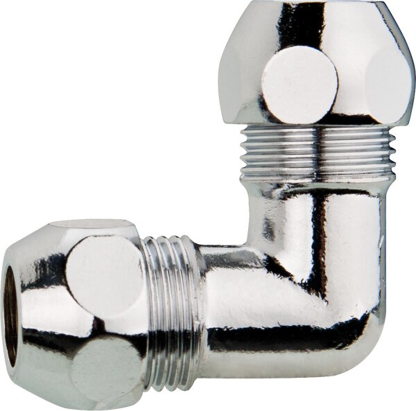 Winkel-Verschraubung verchromt mit 2 Quetschen 10 mm