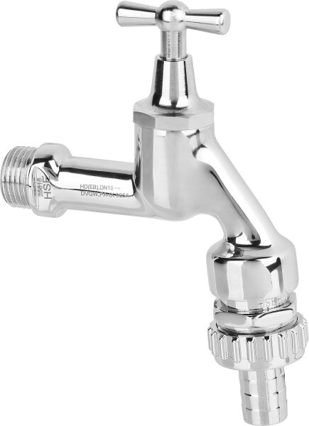 Auslaufhahn verchromt poliert m. Rohrbelüf. u. Rückflussverhinderer,R1/2" mit Schlauchtülle