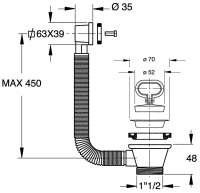 Ab-& Überlaufgarnitur 11/2" x 70 mm ohne...