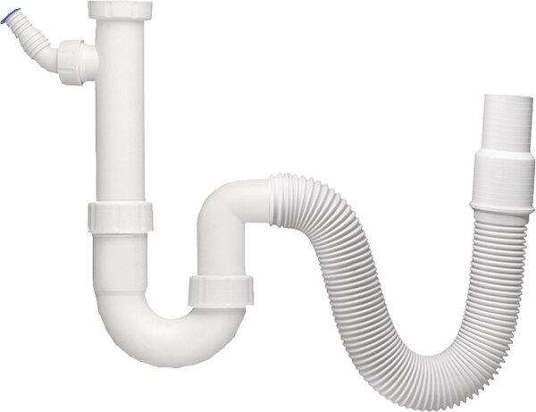 Spülengeruchverschluss PP weiß 11/2" x 40/50mm, Abgangsrohr flexibel mit Schlauchanschluss
