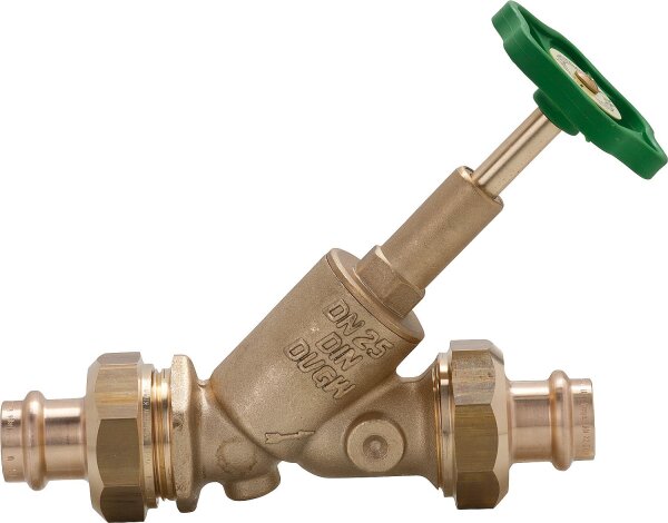 Freistromventil mit Pressverschraubung V-Kontur  DN 25/28mm steigende Spindel