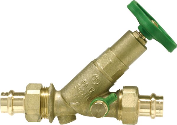 Freistromventil mit Pressverschraubung V-Kontur  DN 25/28mm nichtst. Spindel u.Entl.