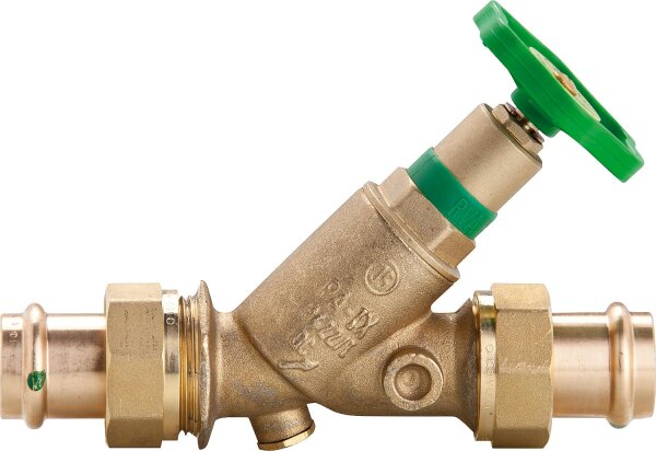 KFR-Ventil mit Prüfschraube mit Pressverschraubung V-Kontur  DN 20/22mm nichtst. Spindel