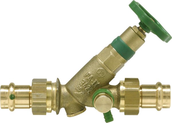 KFR-Ventil mit Prüfschraube mit Pressverschraubung V-Kontur  DN25/28mm nichtst.Spindel u.Entl.