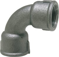 Tempergussfitting, schwarz Bogen 90°, kurz,...