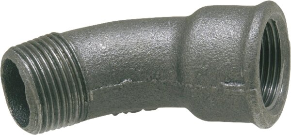 Tempergussfitting, schwarz Bogen 45°, 11/2" (i/a) Typ 40