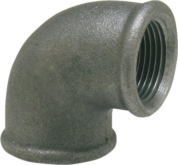 Tempergussfitting, schwarz Winkel 90°, 1/2" (i/i) Typ 90