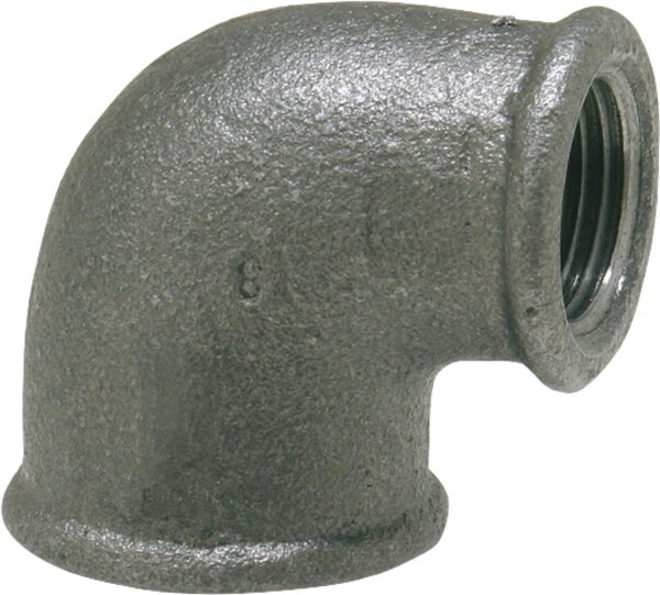 Tempergussfitting, schwarz Winkel 90°, 1/2" x 3/8" (i/i) Typ 90, reduziert