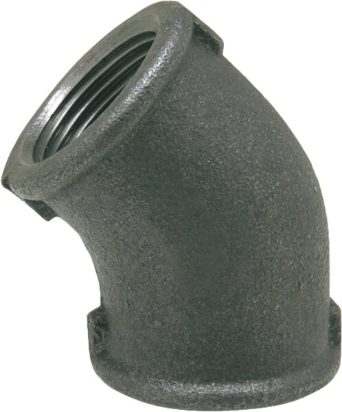 Tempergussfitting, schwarz Winkel 45°, kurz, 11/4" (i/i) Typ 120