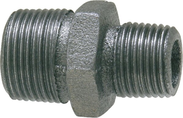 Tempergussfitting, schwarz Reduktionsdoppelnippel, 1/2" x 3/8" Typ 245 (a/a)