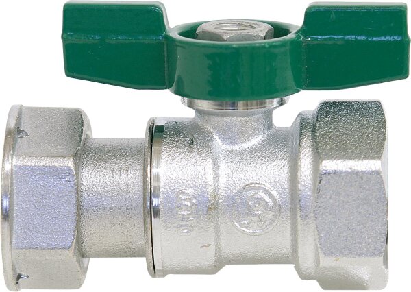 Trinkwasser-Kugelhahn R251P IG/Überw. 1/2"x3/4" Messing verchromt/ Flügelgriff