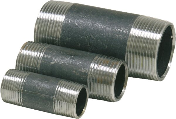 Rohrdoppelnippel, schwarz 1/2" x 100 mm (a/a) DIN 2982