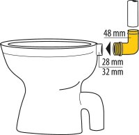 Gummi-Winkel-Spülrohrverbinder hell für Euro-WC Ø 55 mm, Druckspülrohr Ø 28/32 mm