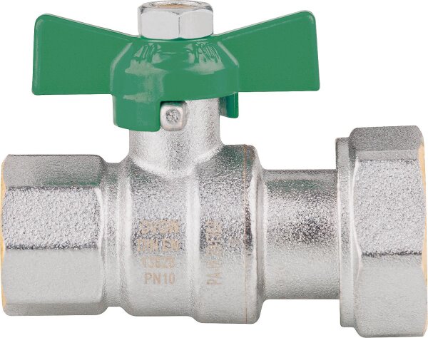 Trinkwasser Kugelhahn IG DN15(1/2")xÜWM DN20 (3/4") Messing verchr., DVGW zert.