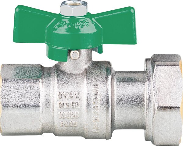 Trinkwasser Kugelhahn IG DN20(3/4")xÜWM DN25 (1") Messing verchr., DVGW zert.