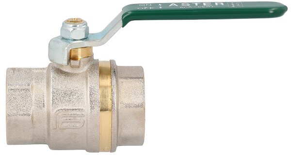 Messingkugelhahn ASTER IG/IG 1" DVGW-zertifiziert mit grünem Stahlhebel