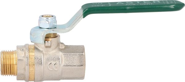 Messingkugelhahn ASTER AG/IG 1 1/4" DVGW-zertifiziert mit grünem Stahlhebel