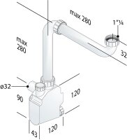 Waschtisch Flach-Raumsparsiphon DN32(1 1/4")xØ32mm mit Reinigungsöffnung,für Möbelunterbau