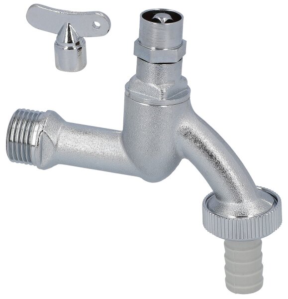Auslaufhahn mit Steckschlüsseloberteil  DN15(1/2")  MS-mattverchromt
