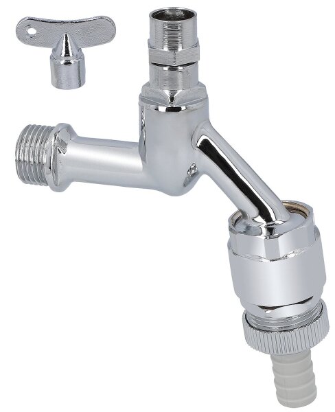 Auslaufhahn mit Steckschlüsseloberteil  DN15(1/2") MS-verchromt und Rohrbelüfter