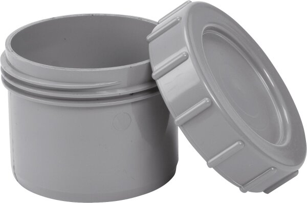 Endstopfen mit Schraubverschluss- kappe, grau zum Einstecken in eine Muffe - DN 40