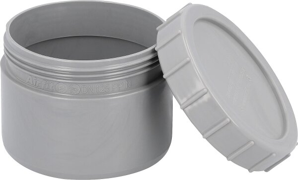 Endstopfen mit Schraubverschluss- kappe, grau zum Einstecken in eine Muffe - DN 125