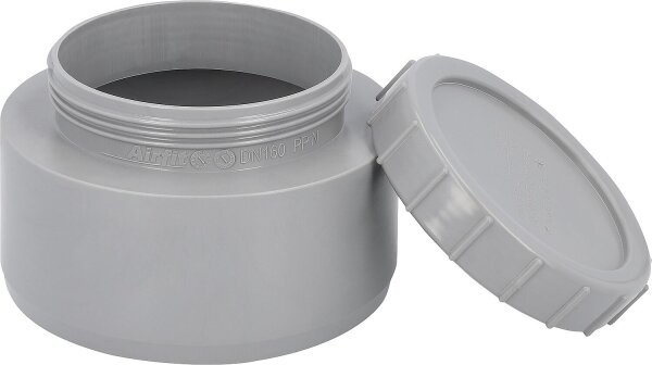 Endstopfen mit Schraubverschluss- kappe, grau zum Einstecken in eine Muffe - DN 160