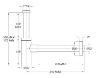 Design-Siphon DN32 (1 1/4"),Edelstahl, Gunmetal