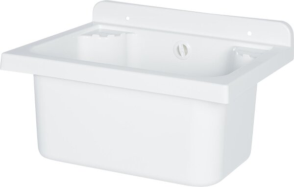 Ausgussbecken "Mini" Kunststoff weiß, mit Hahnbank, (BxT) 425x340mm