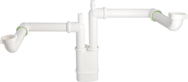 Doppelspülen Raumsparsiphon DN40(1 1/2") x Ø50mm, mit Steckanschlüssen