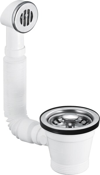 Spülengarnitur mit flexiblem Über- lauf, 11/2x 70 mm, Siebeinsatz Edelstahl, runder Überlauf