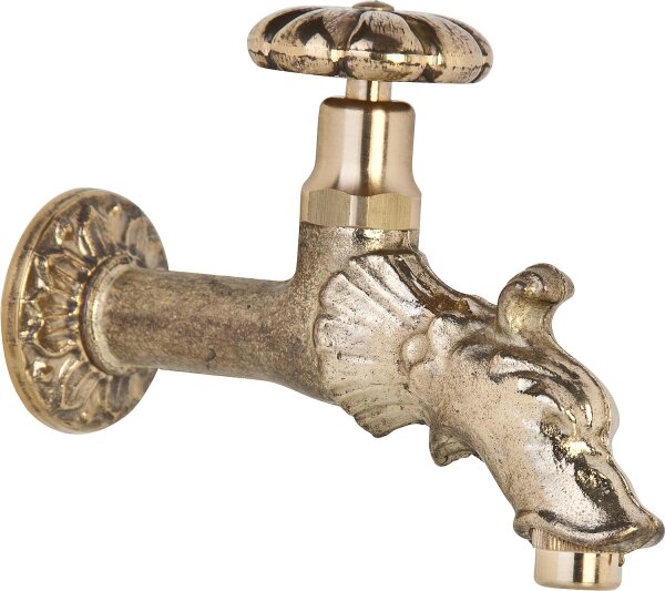 Auslaufventil mit Drehgriff in Bronze mit Rosette, Wandanschluß 1/2"