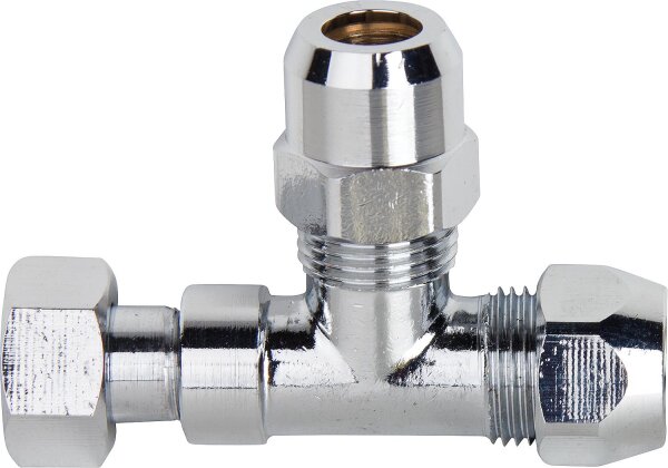 T-Verschraubung verchromt mit drehbarer ÜWM, DN10(3/8")x10mm