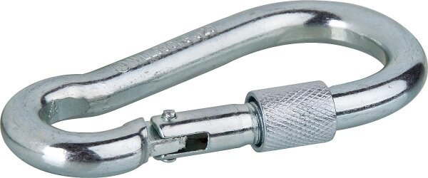 Feuerwehr-Karabinerhaken verz. mit Schraubverschluß, Größe 80x8mm, Tragekraft 230kg