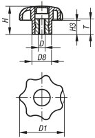 Sterngriff Kipp mit Gewindebuchse Nirosta, M 5, Form K